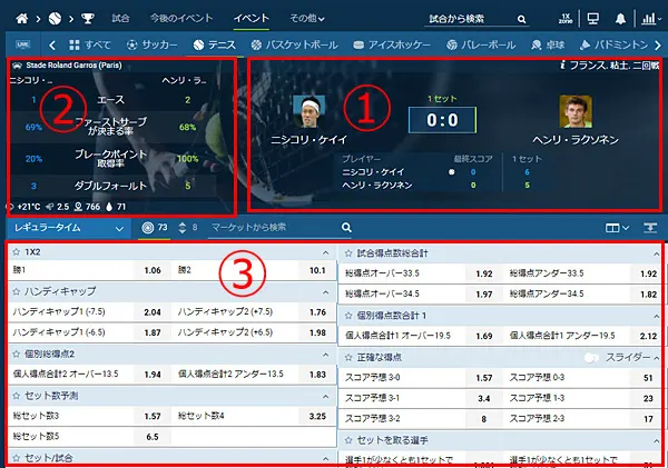 テニスライブ画面