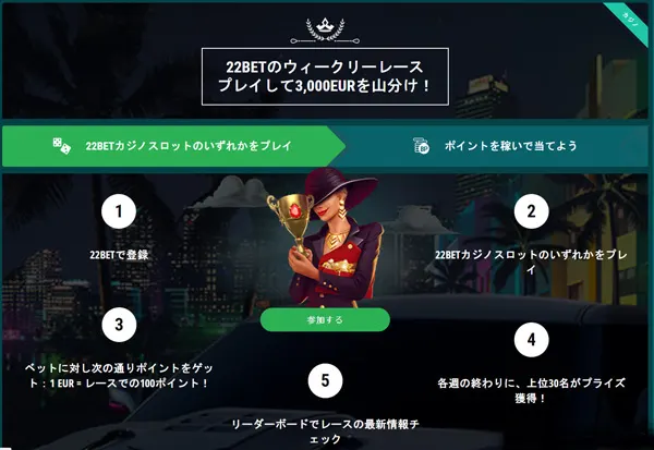 22bet ウィークリーレース