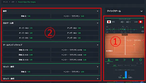 ライブベット 画面全体