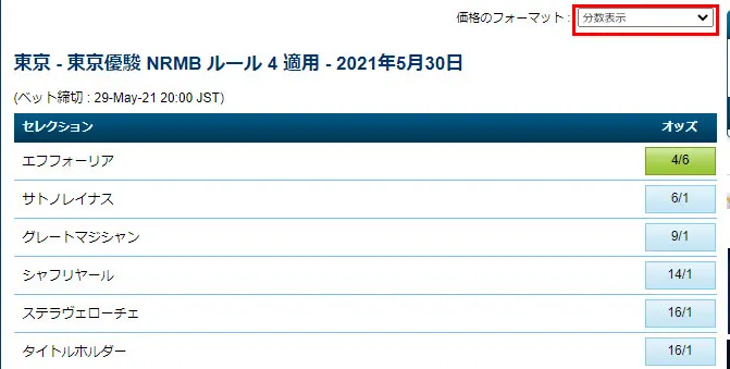 フラクショナルオッズ設定